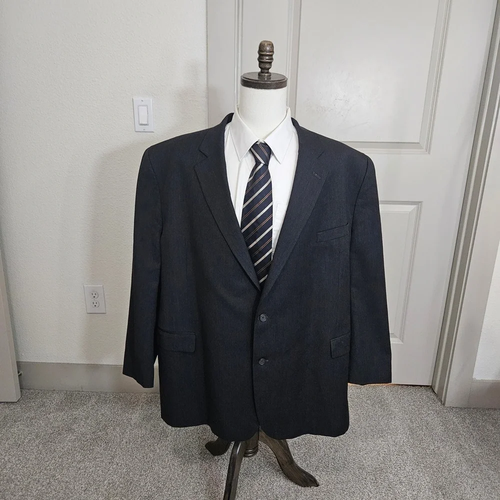 Jack Victor Classic Rochester Mens Charcoal Gray Wool Blazer Sport Coat 56R